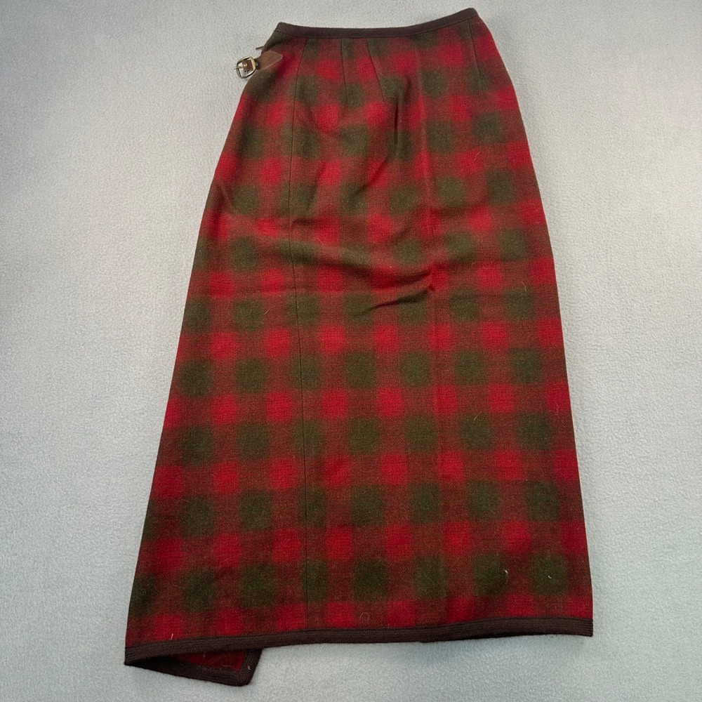 Banana Republic Wool Wrap Skirt Red Green Buffalo Plaid Made in Italy Size 2 - Picture 11 of 12